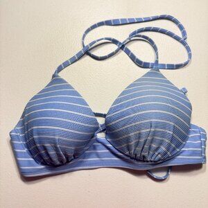 Shade & Shore 34DD Push-Up Bikini Top – Blue Striped Halter Swim Top